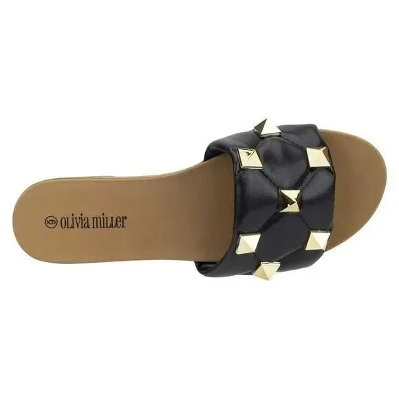 Olivia Miller Skylar Women's Studded Slide Sandals Black Gold Size 7 New - Picture 2 of 4